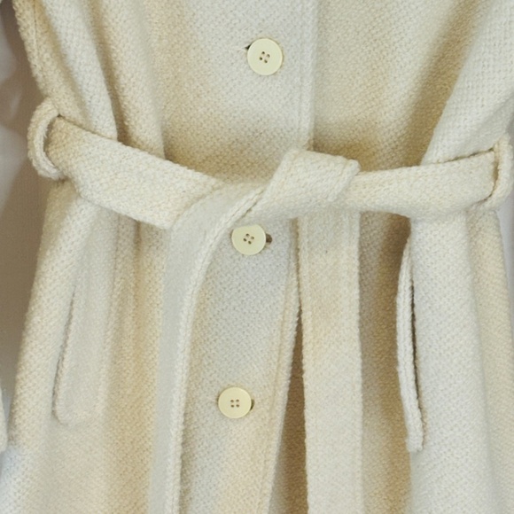 Vintage 1970's long cream Tweed Coat Stunning Long Belted Coat SZ Medium - Picture 9 of 11